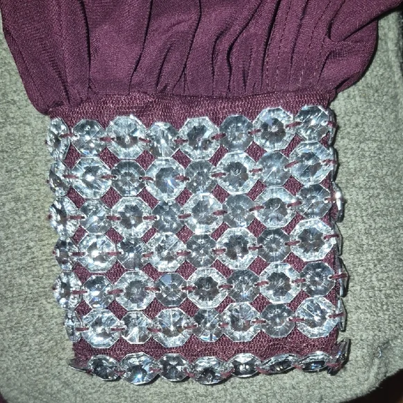 Symphony Purple One Shoulder Dress With Rhinestones. - Picture 4 of 6